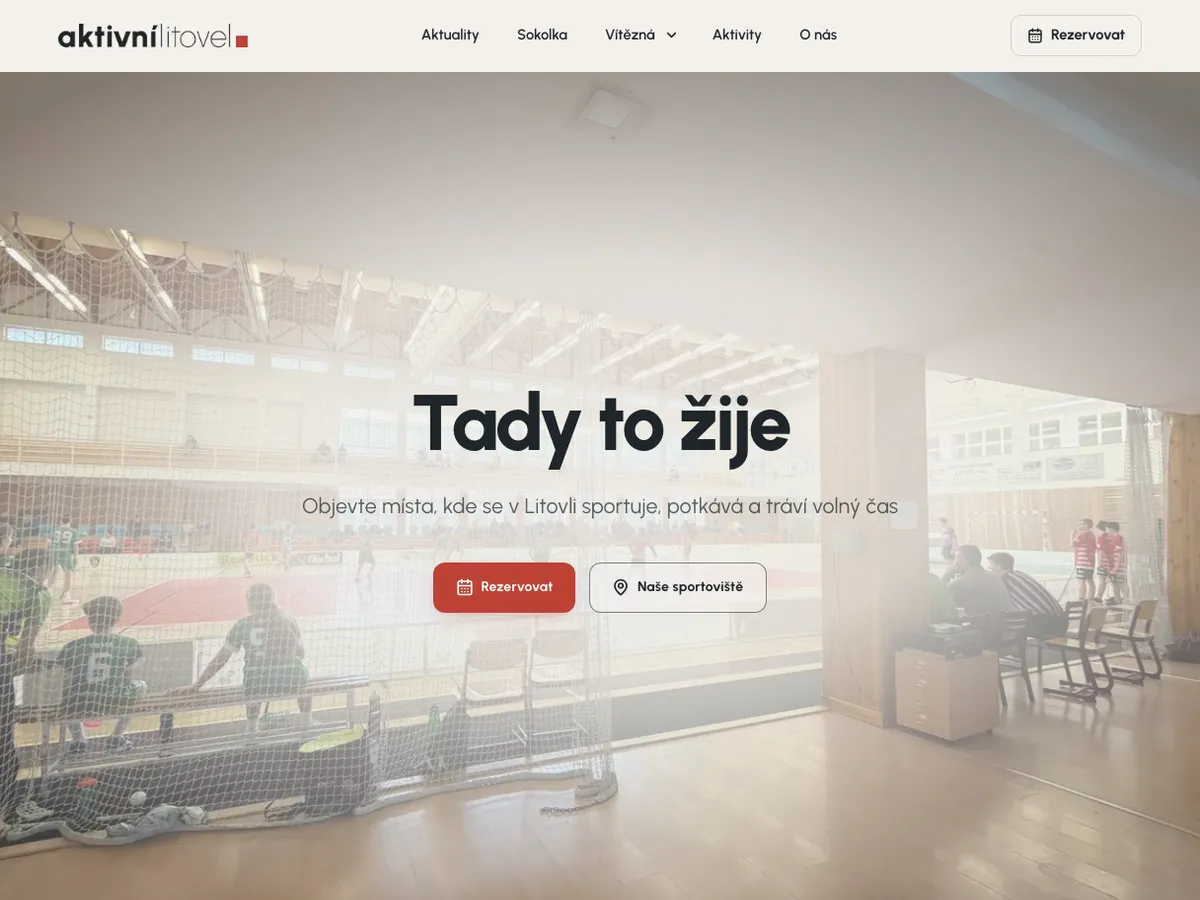 Home page of the Aktivní Litovel website with an overview of the sports venues